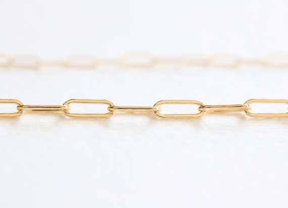 14K Gold Filled Paperclip Drawn Cable Link Chain - 14k gf rectangle linked layering chain, jewelry making diy wholesale chain supply, Luxem