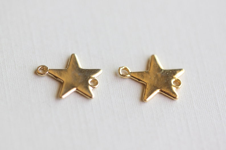 Shiny Gold Star Connector 01 Vermeil gold link charms, 11mm, shiny gold dreamy stars, 1 pair image 3