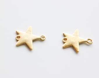 Matte Gold Star Connector 01 - Vermeil gold link charms, 11mm, matte gold dreamy stars, 1 pair