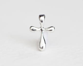 Sterling Silver Small Chubby Cross Pendant Charm - 925 silver, religious cross, christian, catholic, church, life, luxem supply