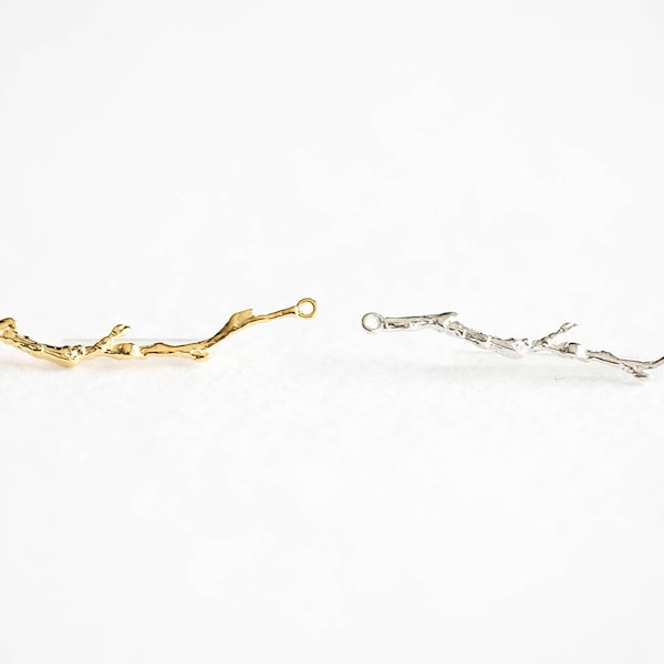 Vermeil Gold or Sterling Silver Skinny Branch Connector Charm - thin delicate tree branch twig spacer link connector pendant nature woodland