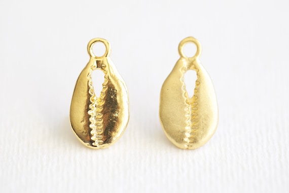 Vermeil Gold Cowry Shell Charm - 18k gold plated over 925 sterling silver cowrie pendant, 19mm marine sea beach snail, luxem etsy