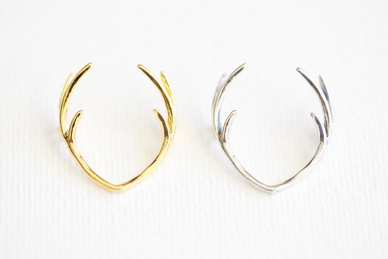 Vermeil Gold Skinny Deer Antler Connector Charm - 925 silver antler head rudolph the reindeer animal taxidermy wild male caribou elk horn image 5