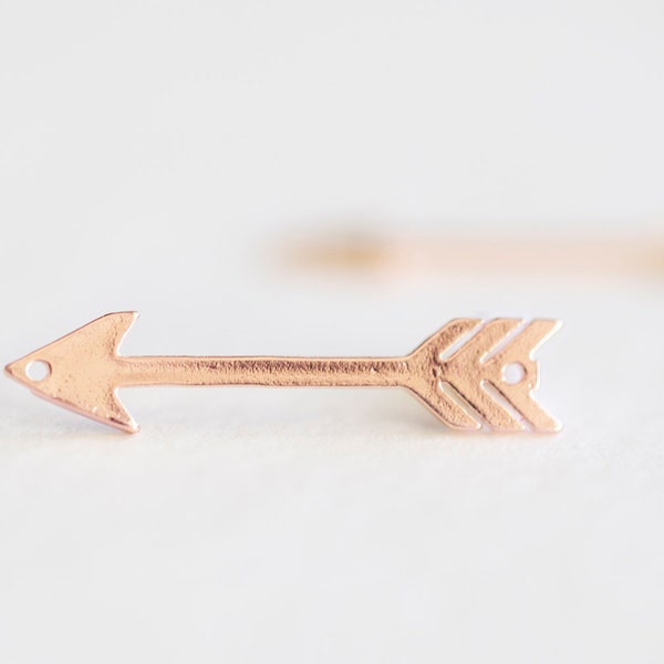 Arrow Vermeil Rose Gold Connector Charm - pink gold plated 925 silver arrow spacer link, boho feather pendant, bow arrow, archery, native