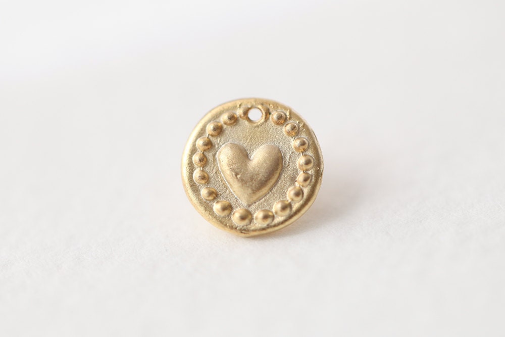 Gold Heart Disc Tag Charm Vermeil 18k Gold Plated Over - Etsy