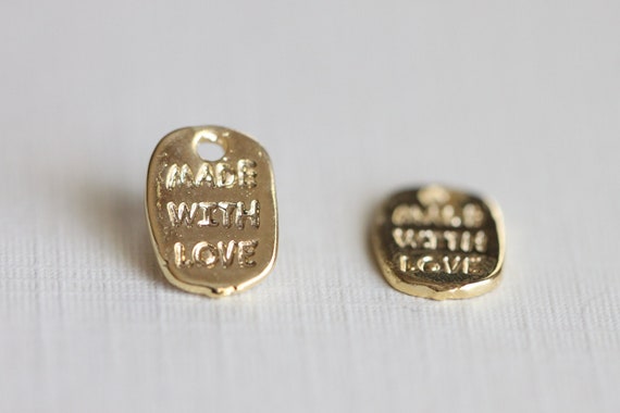 Vermeil Gold MADE WITH LOVE Wording Charm - small made with love handmade charm
