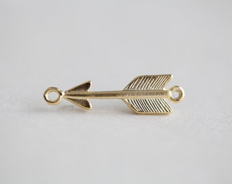 Matte Vermeil Gold Arrow Connector Charm - gold plated over sterling silver arrow with feather charm pendant