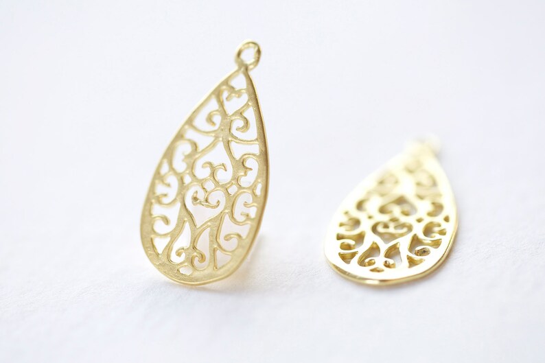 18k gold plated over sterling silver ornate water drop shape pendant Gold Vermeil Filigree Teardrop Earring Finding