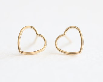 Boucles d’oreilles Open Heart remplies d’or 14K - Boucles d’oreilles de poteau de cœur 14k gf 10mm pour les bijoux prêt à porter de tous les jours, fourniture Luxem