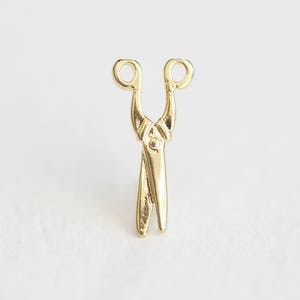 Vermeil Gold Scissors Connector Charm - gold cutting shearing tool blade weapon, small fun whimsical, 18k gold plated over sterling silver