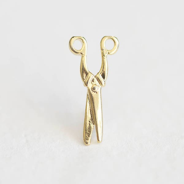Vermeil Gold Scissors Connector Charm - gold cutting shearing tool blade weapon, small fun whimsical, 18k gold plated over sterling silver