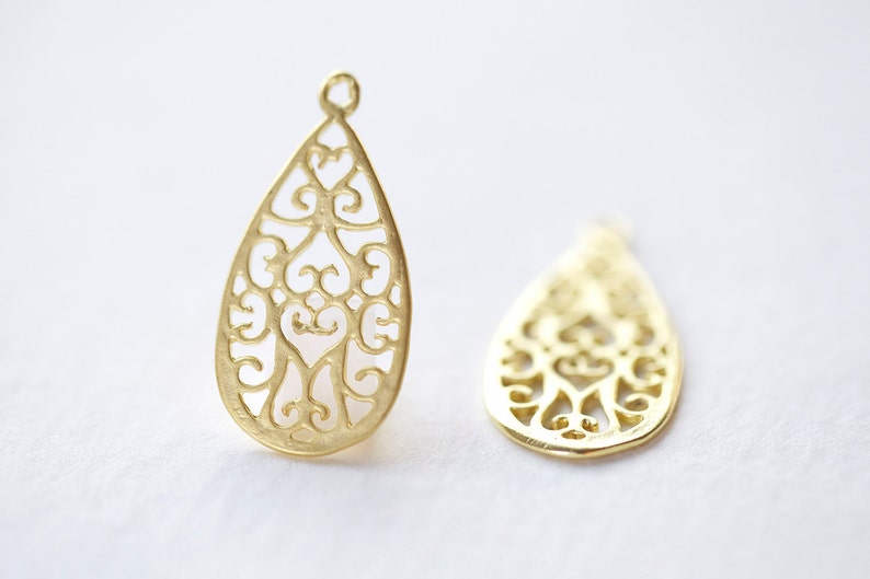 18k gold plated over sterling silver ornate water drop shape pendant Gold Vermeil Filigree Teardrop Earring Finding
