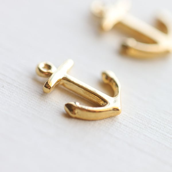 Shiny Gold Anchor Charm Pendant 01 - vermeil gold, sterling silver nautical charm, summer fashion