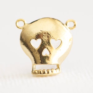 Heart Eyed Skull Vermeil Gold Charm - Halloween, day of the dead Dia de Muertos, 18k goldplated over sterling silver sugar skull pendant