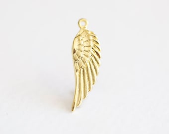 Änglavinge Vermeil Guldberlock - änglafjäder, beskydd, tillgivenhet, harmoni, vänskap, 18k guldpläterad över 925 sterlingsilver