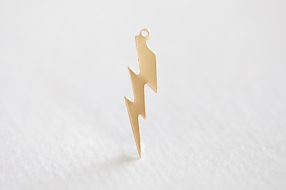 14K Gold Filled or 925 Sterling Silver Lightning Bolt Charm - 14k gf 26ga 14/20 gf, thunder bolt pendant, 28mm x 4.5mm