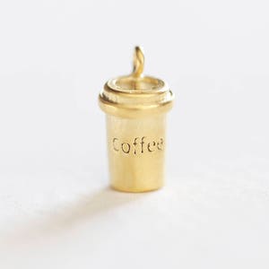 Vermeil Gold Coffee Cup Charm - 925 silver small 12mm morning fuel drink cup of jo caffeine pendant, 3 dimensional, coffee lover, luxem