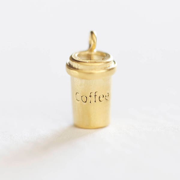 Breloque tasse à café en or vermeil - Pendentif petite tasse de boisson énergétique du matin de 12 mm de jo caféine en argent 925, 3 dimensions, amateur de café, luxem