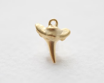 Matte Gold Tiny Shark Tooth Pendant 05 - small vermeil matte gold shark tooth charm, 18k gold plated over sterling silver