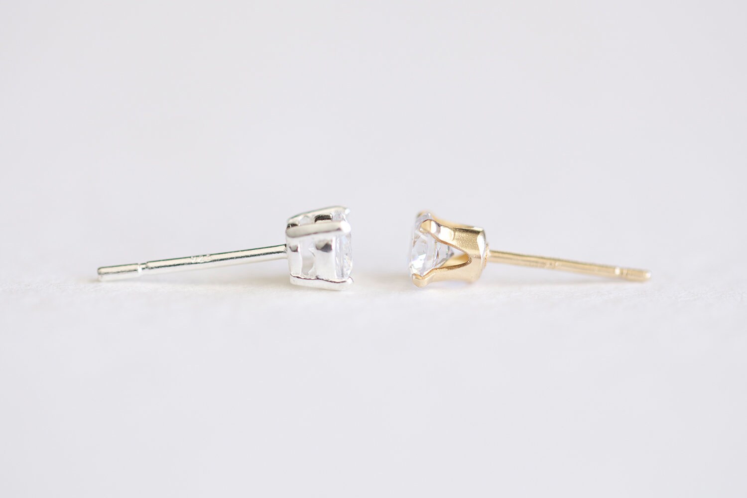 Stud CZ Post Earrings - 14k Gold Filled or 925 Silver 4mm  14k Yellow Gold Over Sterling Silver 925 Stud Earrings  CZ Posts Jewelry Lot main image 0