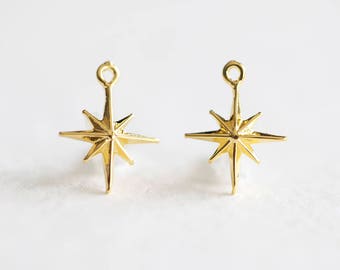 Vermeil Gold or Sterling Silver Twinkle Star Charms - small skinny north pole star asterisk charm, luxem supply, polaris northern starlight
