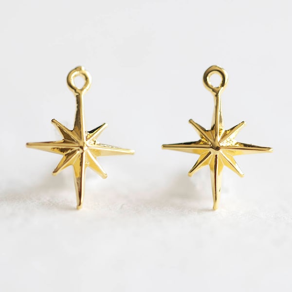 Vermeil Gold or Sterling Silver Twinkle Star Charms - small skinny north pole star asterisk charm, luxem supply, polaris northern starlight