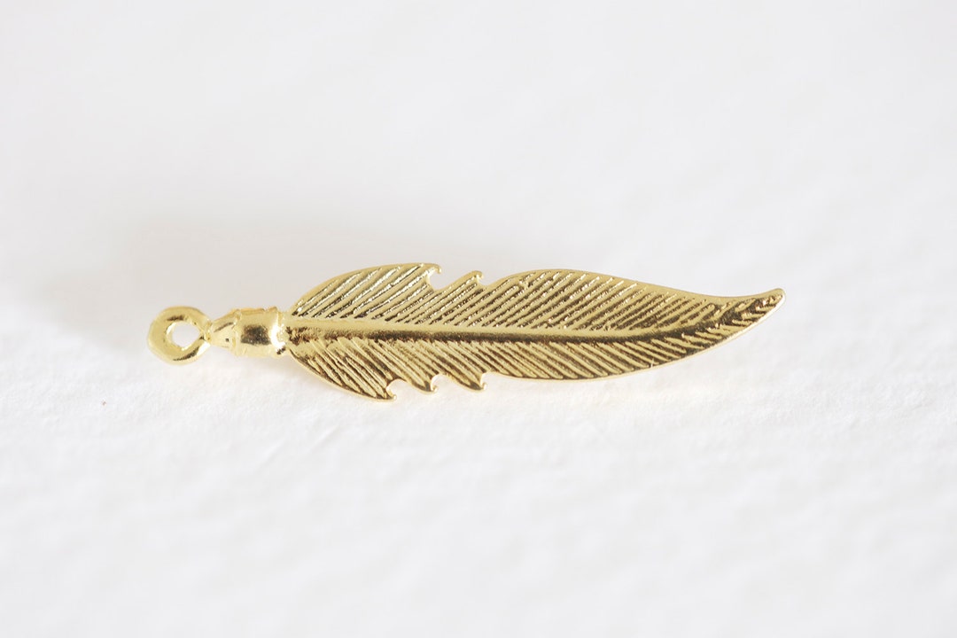 Vermeil Gold Feather Charm 10 - 18k Gold Plated Over Sterling Silver, 1 ...