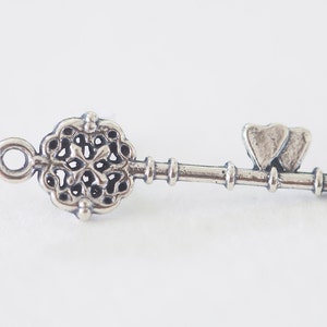 Filigree Key Sterling Silver Small Filigree Key Charm - 925 Silver Key With Two ...
