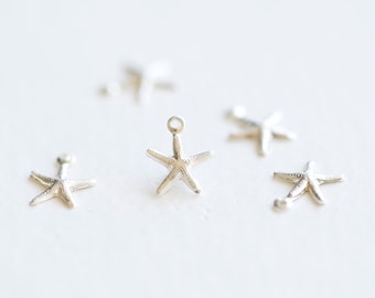 5pcs Tiny Sterling Silver Tiny Starfish Charms - 925 silver tiny starfish charm, marine life, sea life, star fish, tropical shore thing
