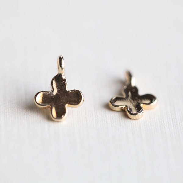 Vermeil Small Four Leaf Clover Charms - lucky four leaf clover, four petal flower, gold dipped sterling silver charms