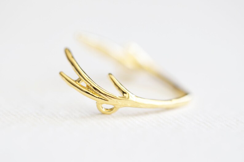 Vermeil Gold Skinny Deer Antler Connector Charm - 925 silver antler head rudolph the reindeer animal taxidermy wild male caribou elk horn image 3
