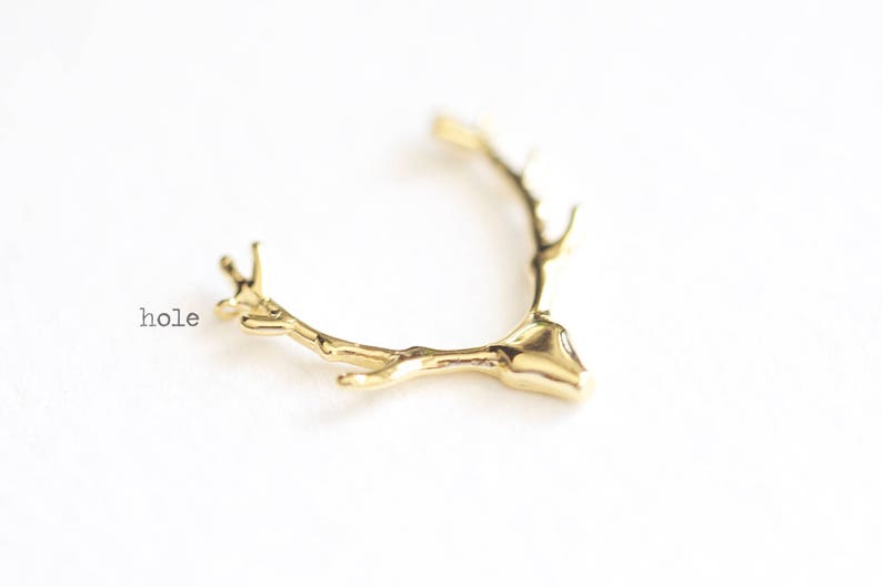 May include: A gold-colored, twig-shaped jewelry piece with a curved design. The jewelry has a textured surface and a small hole. The word "hole" is printed in black near the jewelry.