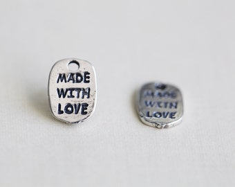 Sterling Silver MADE WITH LOVE Wording Charm - small made with love handmade charm