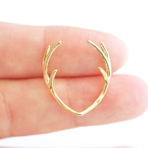 Vermeil Gold Skinny Deer Antler Connector Charm - 925 silver antler head rudolph the reindeer animal taxidermy wild male caribou elk horn image 6