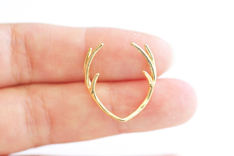 Vermeil Gold Skinny Deer Antler Connector Charm - 925 silver antler head rudolph the reindeer animal taxidermy wild male caribou elk horn image 6