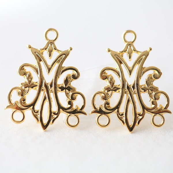 Vermeil Gold Small Chandelier Earring Components - 18k gold over sterling silver small ornate chandelier frame findings, 2pcs