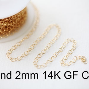 14k Gold Filled 2mm Round Cable Chain - 1 foot length 14 karat gold fill chain with round links for extenders
