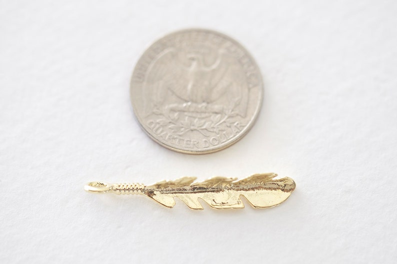 tribal feather pendant charm Vermeil Gold Feather Folded 04-18k gold plated over 925 silver