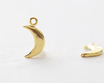 Shiny Vermeil Gold Crescent Moon - reversible small dainty gold crescent moon, 18k gold plated over sterling silver