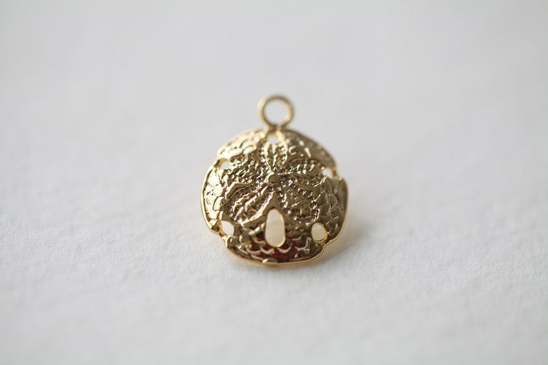 Vermeil Sand Dollar Charms 08 18k gold over sterling silver, nautical round pendant, beach themed, 18mm image 2