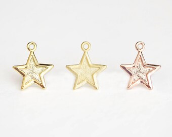 Gold or Rose Gold Vermeil Reversible Star Charm - wish star, starry night sky, yellow gold or pink 18k gold plated over 925 sterling silver
