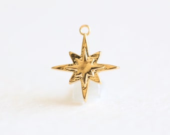 Vermeil Gold Wish Poletar Charms - plaqué or 18 carats sur argent 925, astérisque étoile du pôle nord, approvisionnement luxembourgeois, lumière des étoiles nordiques polaris