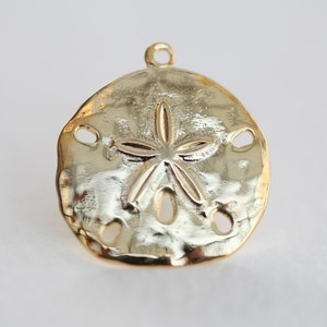 Vermeil Sand Dollar Charms 01 18k gold over sterling silver, nautical round pendant, beach themed image 2