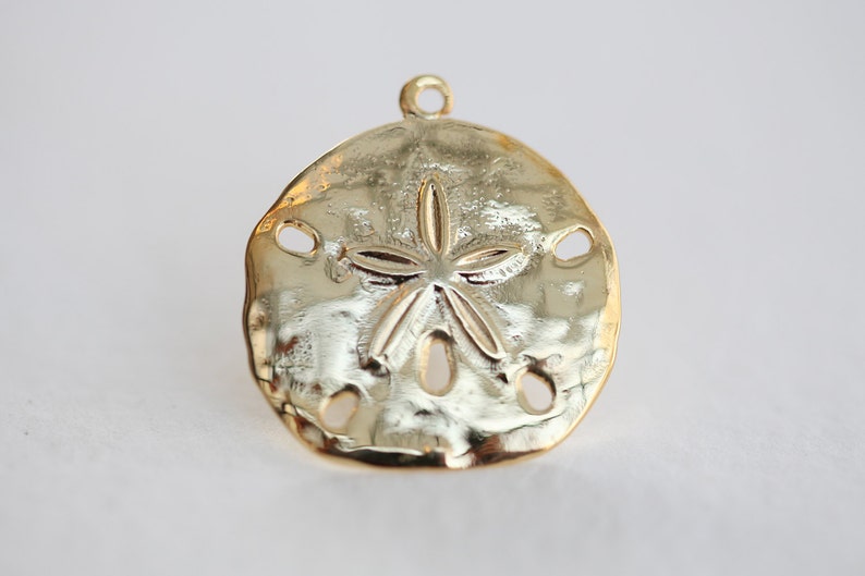 Vermeil Sand Dollar Charms 01 18k gold over sterling silver, nautical round pendant, beach themed image 2