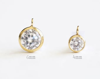 14k Gold Filled CZ 6mm or 4mm Pendant Drop - clear cubic zirconia with 14kgf bezel frame necklace charm luxem supply wholesale beads finding