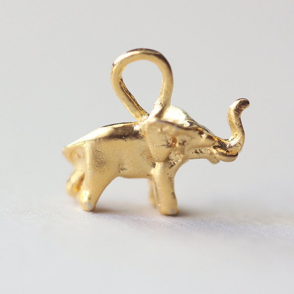 Matte Gold Elephant Vermeil Charm - 18k gold plated over sterling silver, family loving animal pendant