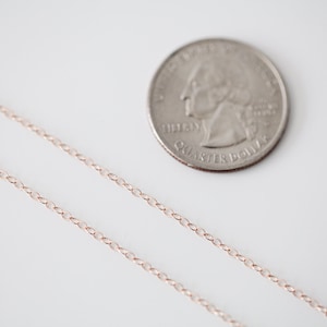 Op de afbeelding: Een ketting van ros&eacute;goud, getoond naast een Amerikaanse kwart dollar voor schaal.