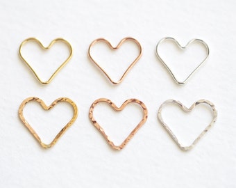 Open Heart Spacer Link Jump Ring Charm - 15.6mm x 13mm, 18 gauge, hammered or smooth 14/20 rose gold filled or sterling silver connector