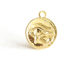 12mm Evil Eye Circle Disc Charm - 18k gold plated vermeil protection eye of Ra small round pendant, luxem supply etsy