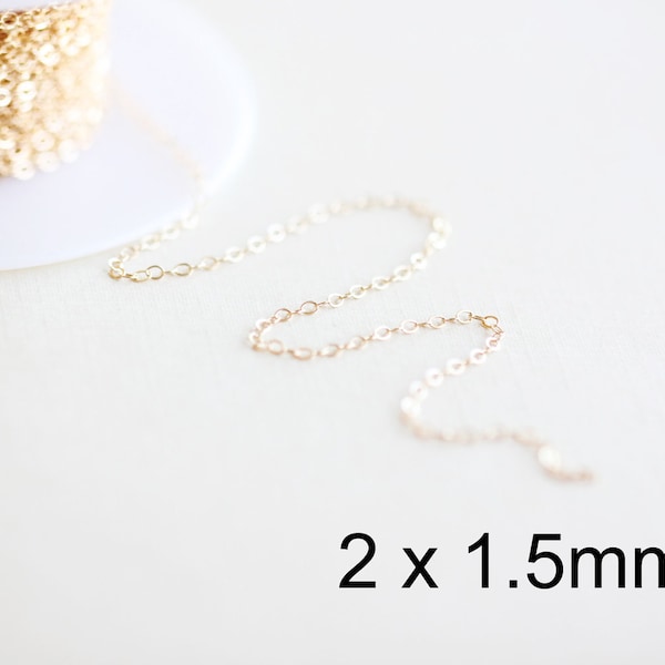 14k Gold Filled Flat Cable Chain - 2x1.5 mm basic flat cable chain (FC10GF)